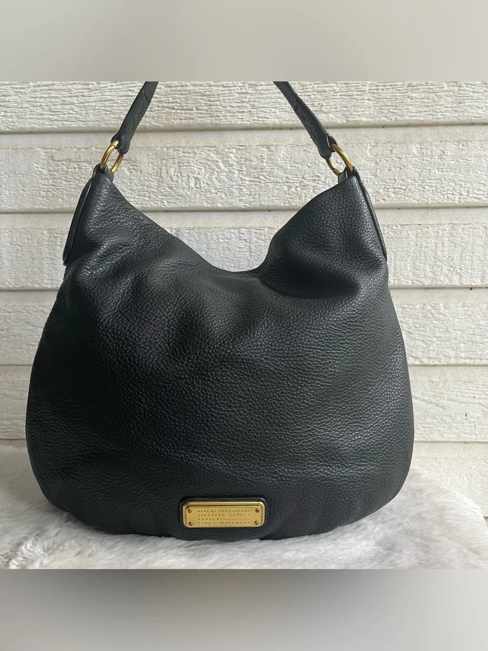 MARC JACOBS Black Leather Hobo Baguette Hillier Shoulder Bag